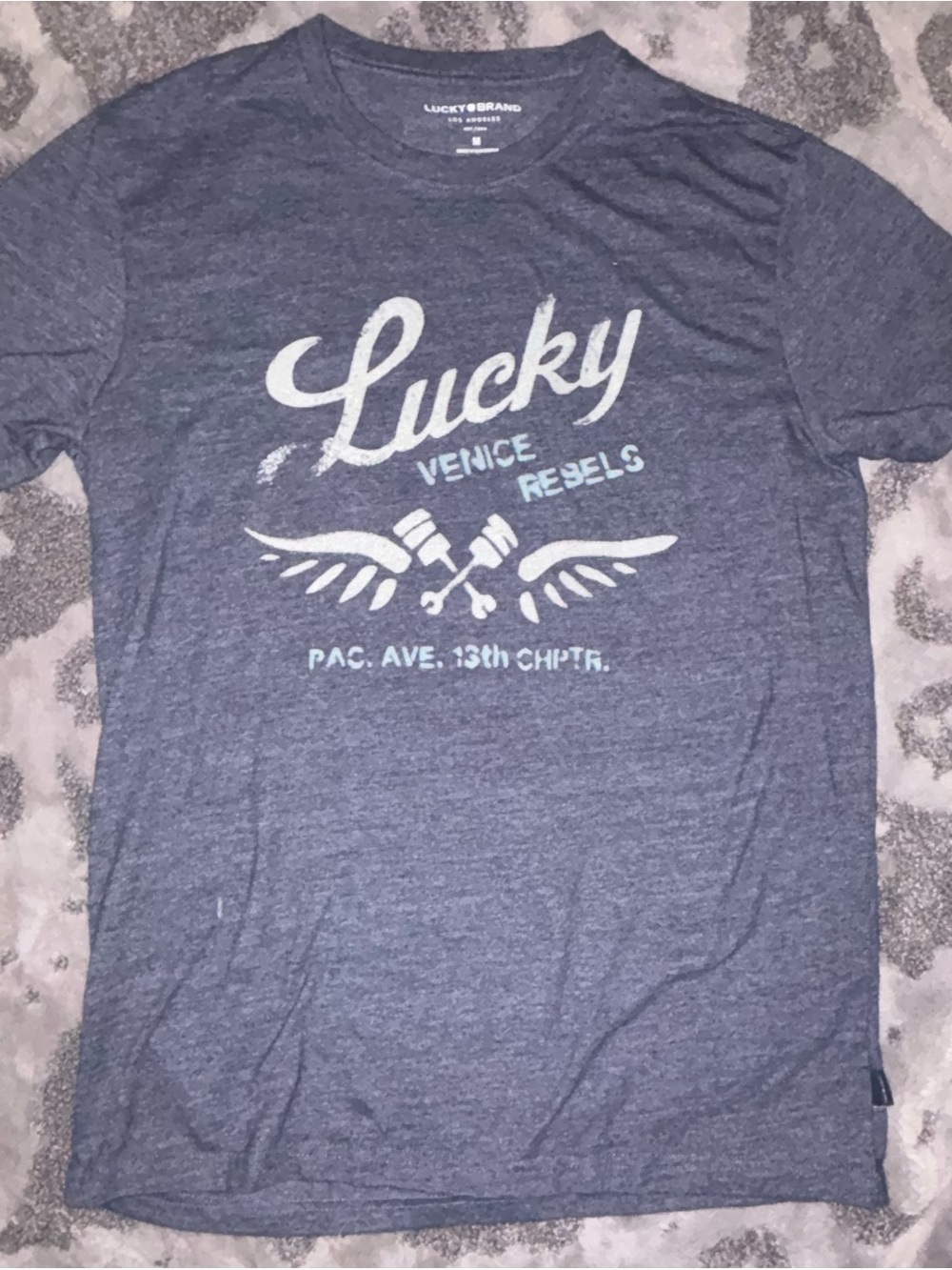 Lucky Brand Navy Heather Graphic Short Sleeve Tee